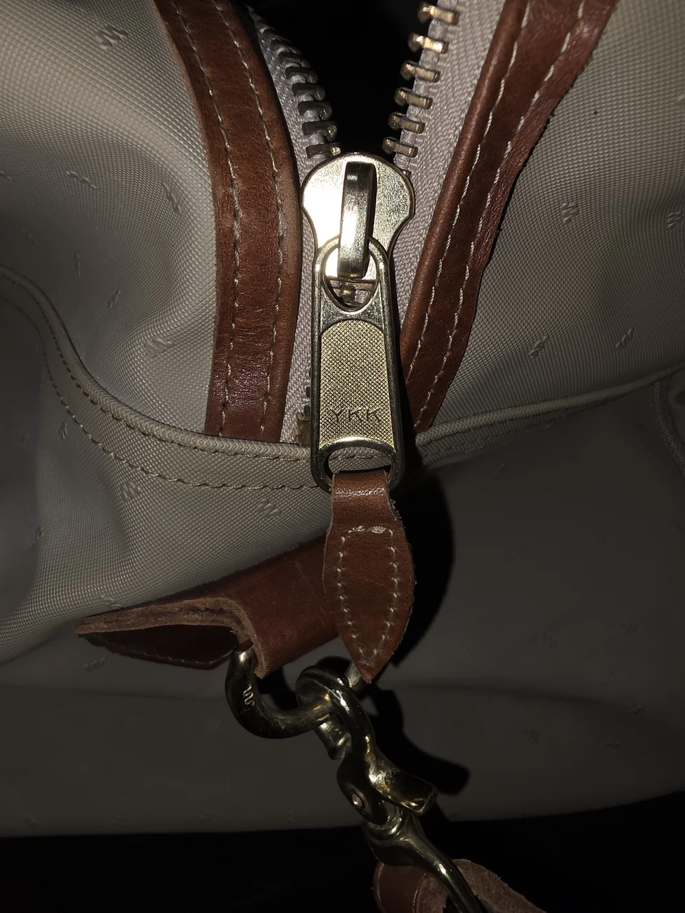 King Ranch Vintage Weekender Duffle Bag Beige Canvas Brown Leather Travel 60cm